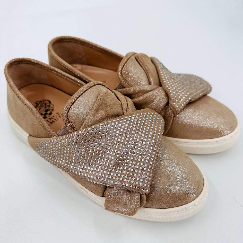 Vince Camuto Barita Slip On Sneakers Gold Metallic w/ Rhinestones Womens 6.5 New